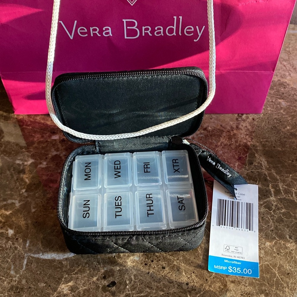 Vera Bradley (8-Days) Travel Pill Case, Solid Black, New w/ Tag attached